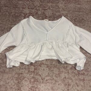 Altar’d State White Long Sleeve Babydoll Top w/ Outside Stitching Style